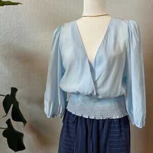 HAVE Los Angeles x Rhapsodielle Smocked Blue Wrap Top